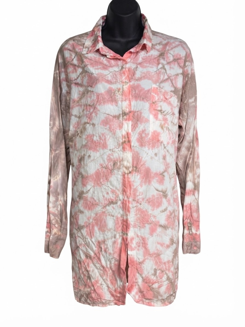 YFB button-down shirt pink white brownish-grey tie-die medium